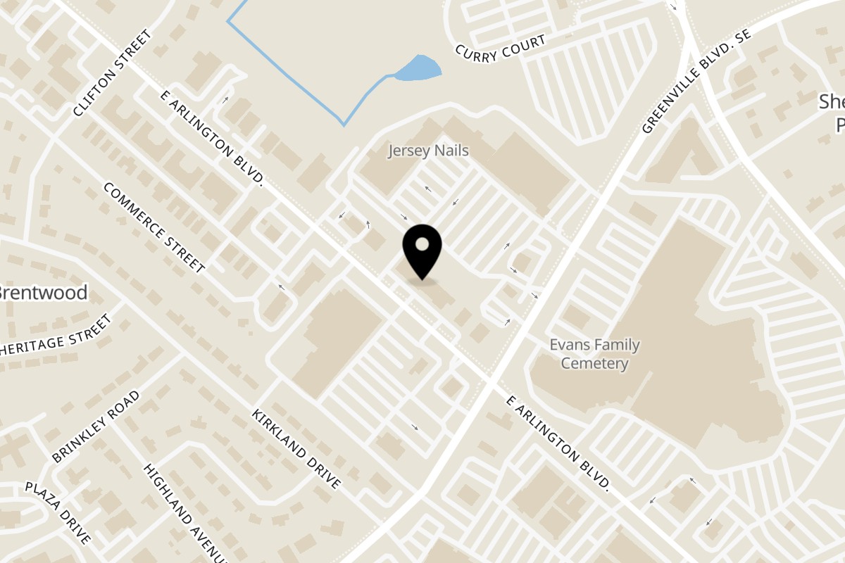 Map showing the location of Simply Delicious on 327 E Arlington Blvd in Greenville